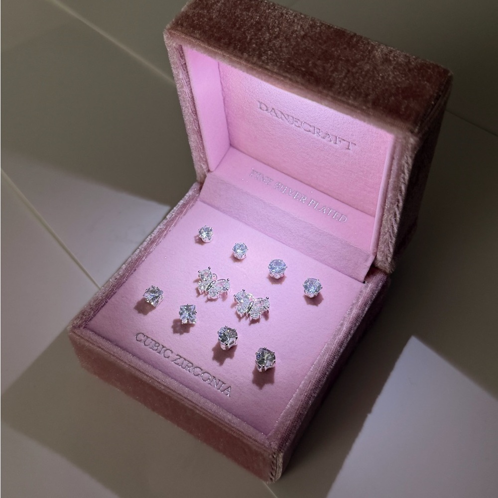 DANCRAFT Silver Crystal Stud Earrings Set of 5; gift idea jewelry studs new - Picture 17 of 17